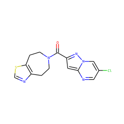 O=C(c1cc2ncc(Cl)cn2n1)N1CCc2ncsc2CC1 ZINC000150250277