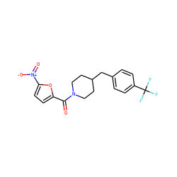 O=C(c1ccc([N+](=O)[O-])o1)N1CCC(Cc2ccc(C(F)(F)F)cc2)CC1 ZINC000022349399