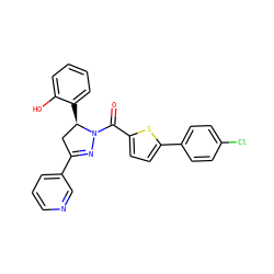 O=C(c1ccc(-c2ccc(Cl)cc2)s1)N1N=C(c2cccnc2)C[C@H]1c1ccccc1O ZINC000071294899