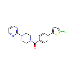 O=C(c1ccc(-c2ccc(Cl)s2)cc1)N1CCN(c2ncccn2)CC1 ZINC000299832144