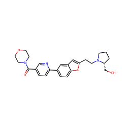 O=C(c1ccc(-c2ccc3oc(CCN4CCC[C@@H]4CO)cc3c2)nc1)N1CCOCC1 ZINC000013589396