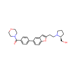 O=C(c1ccc(-c2ccc3oc(CCN4CCC[C@H]4CO)cc3c2)cc1)N1CCOCC1 ZINC000013589390