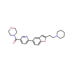 O=C(c1ccc(-c2ccc3oc(CCN4CCCCC4)cc3c2)nc1)N1CCOCC1 ZINC000013589415