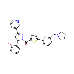 O=C(c1ccc(-c2cccc(CN3CCCC3)c2)s1)N1N=C(c2cccnc2)C[C@H]1c1ccccc1O ZINC000071341315