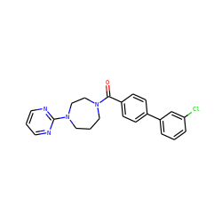 O=C(c1ccc(-c2cccc(Cl)c2)cc1)N1CCCN(c2ncccn2)CC1 ZINC000299834245