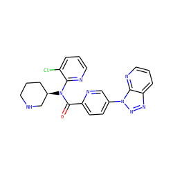 O=C(c1ccc(-n2nnc3cccnc32)cn1)N(c1ncccc1Cl)[C@@H]1CCCNC1 ZINC000219130038