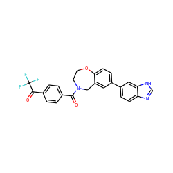 O=C(c1ccc(C(=O)C(F)(F)F)cc1)N1CCOc2ccc(-c3ccc4nc[nH]c4c3)cc2C1 ZINC000095587892