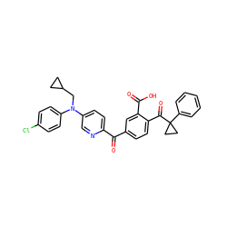O=C(c1ccc(C(=O)C2(c3ccccc3)CC2)c(C(=O)O)c1)c1ccc(N(CC2CC2)c2ccc(Cl)cc2)cn1 ZINC000199273422
