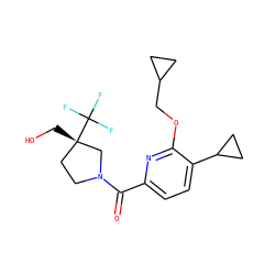 O=C(c1ccc(C2CC2)c(OCC2CC2)n1)N1CC[C@](CO)(C(F)(F)F)C1 ZINC000146235285
