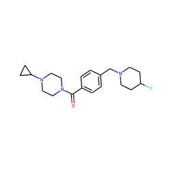 O=C(c1ccc(CN2CCC(F)CC2)cc1)N1CCN(C2CC2)CC1 ZINC000034865071
