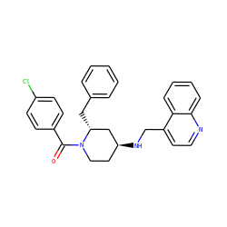 O=C(c1ccc(Cl)cc1)N1CC[C@H](NCc2ccnc3ccccc23)C[C@H]1Cc1ccccc1 ZINC000013781121