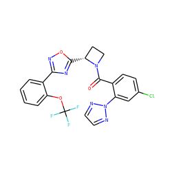O=C(c1ccc(Cl)cc1-n1nccn1)N1CC[C@H]1c1nc(-c2ccccc2OC(F)(F)F)no1 ZINC000218134307