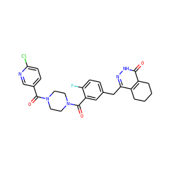 O=C(c1ccc(Cl)nc1)N1CCN(C(=O)c2cc(Cc3n[nH]c(=O)c4c3CCCC4)ccc2F)CC1 ZINC000148300960