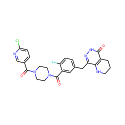 O=C(c1ccc(Cl)nc1)N1CCN(C(=O)c2cc(Cc3n[nH]c(=O)c4c3NCCC4)ccc2F)CC1 ZINC000148034900