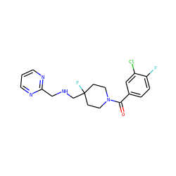 O=C(c1ccc(F)c(Cl)c1)N1CCC(F)(CNCc2ncccn2)CC1 ZINC000028711628