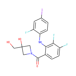 O=C(c1ccc(F)c(F)c1Nc1ccc(I)cc1F)N1CC(O)(CO)C1 ZINC000060326358