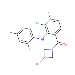 O=C(c1ccc(F)c(F)c1Nc1ccc(I)cc1F)N1CC(O)C1 ZINC000060326296
