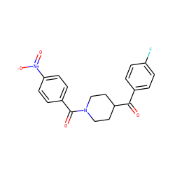 O=C(c1ccc(F)cc1)C1CCN(C(=O)c2ccc([N+](=O)[O-])cc2)CC1 ZINC000034102580