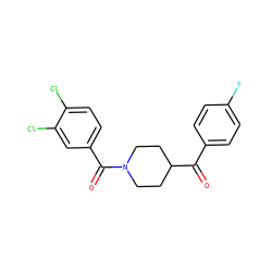 O=C(c1ccc(F)cc1)C1CCN(C(=O)c2ccc(Cl)c(Cl)c2)CC1 ZINC000049853563