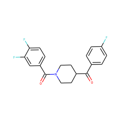 O=C(c1ccc(F)cc1)C1CCN(C(=O)c2ccc(F)c(F)c2)CC1 ZINC000001337060