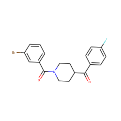 O=C(c1ccc(F)cc1)C1CCN(C(=O)c2cccc(Br)c2)CC1 ZINC000049803045