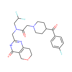 O=C(c1ccc(F)cc1)C1CCN(CC(=O)N(Cc2nc3c(c(=O)[nH]2)COCC3)CC(F)F)CC1 ZINC000205698834
