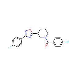 O=C(c1ccc(F)cc1)N1CCC[C@H](c2nc(-c3ccc(F)cc3)no2)C1 ZINC000009576498