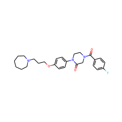 O=C(c1ccc(F)cc1)N1CCN(c2ccc(OCCCN3CCCCCC3)cc2)C(=O)C1 ZINC000028870269