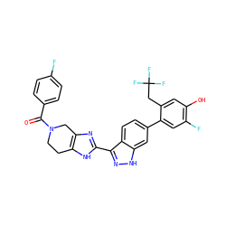 O=C(c1ccc(F)cc1)N1CCc2[nH]c(-c3n[nH]c4cc(-c5cc(F)c(O)cc5CC(F)(F)F)ccc34)nc2C1 ZINC000146195524
