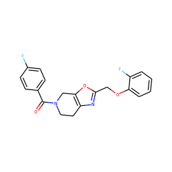 O=C(c1ccc(F)cc1)N1CCc2nc(COc3ccccc3F)oc2C1 ZINC000113230700