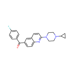 O=C(c1ccc(F)cc1)c1ccc2nc(N3CCN(C4CC4)CC3)ccc2c1 ZINC000013607465