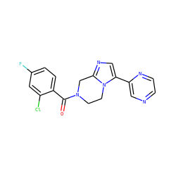 O=C(c1ccc(F)cc1Cl)N1CCn2c(-c3cnccn3)cnc2C1 ZINC000095565175