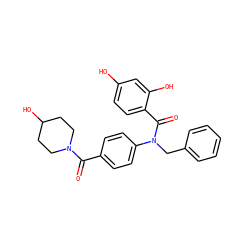 O=C(c1ccc(N(Cc2ccccc2)C(=O)c2ccc(O)cc2O)cc1)N1CCC(O)CC1 ZINC000653677658