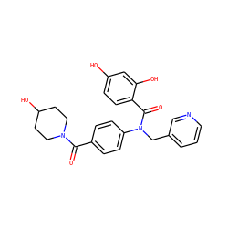 O=C(c1ccc(N(Cc2cccnc2)C(=O)c2ccc(O)cc2O)cc1)N1CCC(O)CC1 ZINC000653778428