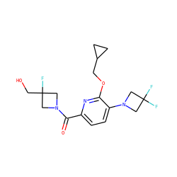 O=C(c1ccc(N2CC(F)(F)C2)c(OCC2CC2)n1)N1CC(F)(CO)C1 ZINC000146279204