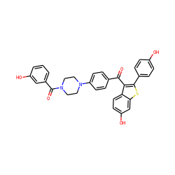 O=C(c1ccc(N2CCN(C(=O)c3cccc(O)c3)CC2)cc1)c1c(-c2ccc(O)cc2)sc2cc(O)ccc12 ZINC000028135277