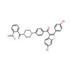 O=C(c1ccc(N2CCN(C(=O)c3ccccc3[N+](=O)[O-])CC2)cc1)c1c(-c2ccc(O)cc2)sc2cc(O)ccc12 ZINC000028124777