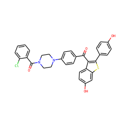 O=C(c1ccc(N2CCN(C(=O)c3ccccc3Cl)CC2)cc1)c1c(-c2ccc(O)cc2)sc2cc(O)ccc12 ZINC000028134369