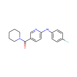 O=C(c1ccc(Nc2ccc(F)cc2)nc1)N1CCCCC1 ZINC000001350228