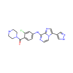 O=C(c1ccc(Nc2nccn3c(-c4cn[nH]c4)cnc23)cc1Cl)N1CCNCC1 ZINC000072123546