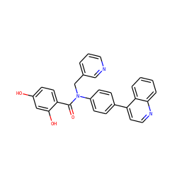 O=C(c1ccc(O)cc1O)N(Cc1cccnc1)c1ccc(-c2ccnc3ccccc23)cc1 ZINC000653671256