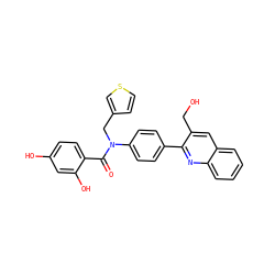 O=C(c1ccc(O)cc1O)N(Cc1ccsc1)c1ccc(-c2nc3ccccc3cc2CO)cc1 ZINC000653670270