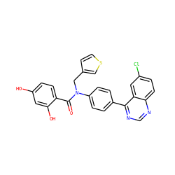 O=C(c1ccc(O)cc1O)N(Cc1ccsc1)c1ccc(-c2ncnc3ccc(Cl)cc23)cc1 ZINC000653752897