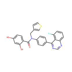 O=C(c1ccc(O)cc1O)N(Cc1ccsc1)c1ccc(-c2ncnc3cccc(F)c23)cc1 ZINC000653752884