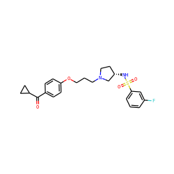 O=C(c1ccc(OCCCN2CC[C@H](NS(=O)(=O)c3cccc(F)c3)C2)cc1)C1CC1 ZINC000013859884