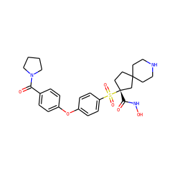O=C(c1ccc(Oc2ccc(S(=O)(=O)[C@]3(C(=O)NO)CCC4(CCNCC4)C3)cc2)cc1)N1CCCC1 ZINC000299856270