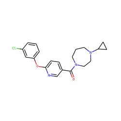 O=C(c1ccc(Oc2cccc(Cl)c2)nc1)N1CCCN(C2CC2)CC1 ZINC000053293640