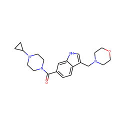 O=C(c1ccc2c(CN3CCOCC3)c[nH]c2c1)N1CCN(C2CC2)CC1 ZINC000043197996