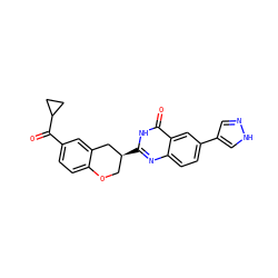 O=C(c1ccc2c(c1)C[C@@H](c1nc3ccc(-c4cn[nH]c4)cc3c(=O)[nH]1)CO2)C1CC1 ZINC000066074288