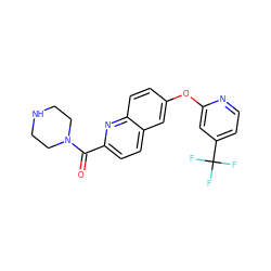 O=C(c1ccc2cc(Oc3cc(C(F)(F)F)ccn3)ccc2n1)N1CCNCC1 ZINC000584606100